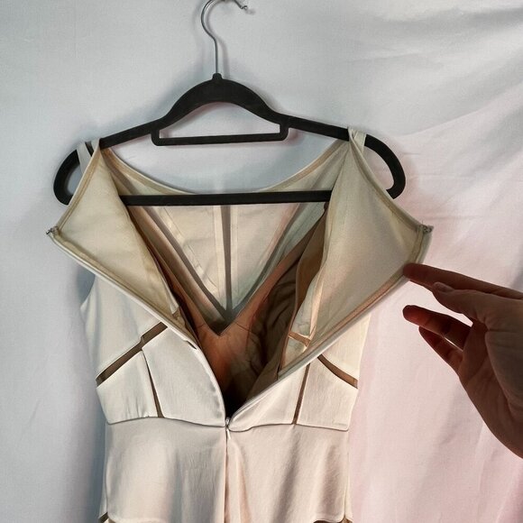 Aidan Mattox Sleeveless Mesh-Inset Cocktail Mini Dress Eggshell White Tan Size 2 - Picture 9 of 11